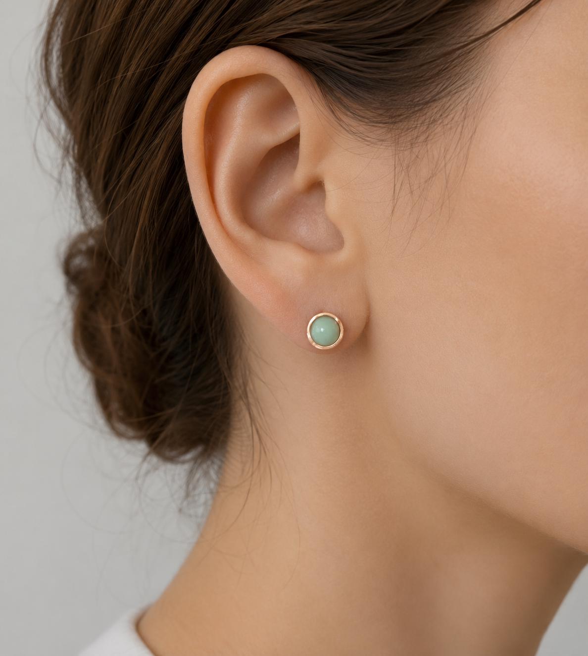 Burma Jade Ice Green Wire Wrapped 14K Gold Petite Stud Earrings