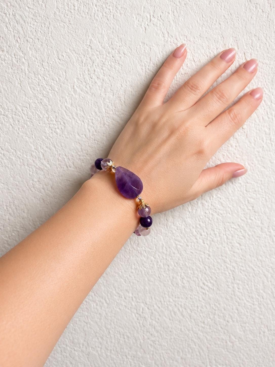 Amethyst, Ametrine, Citrine, Rose Quartz Multi Gemstone Bracelet, Purple Pink Crystal Stretch, Gift for Her