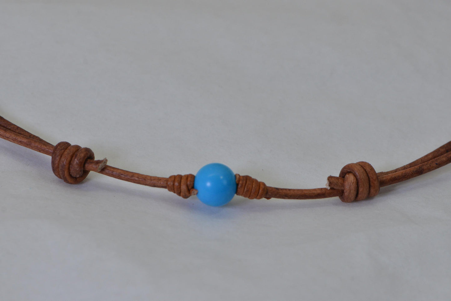 Arizona Sleeping Beauty Turquoise Necklace, Leather Cord Adjustable Dainty Blue Gemstone Necklace
