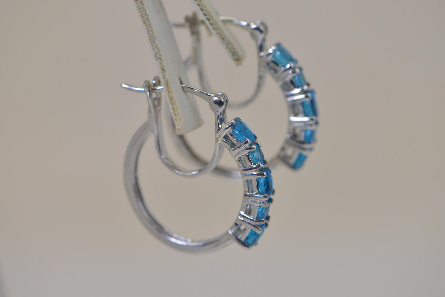 Natural Apatite Hoop Earrings Sterling Silver 925, Blue Gemstone Hoops, Hinged Hoop Earrings, Oval Round Apatite Jewelry Gift