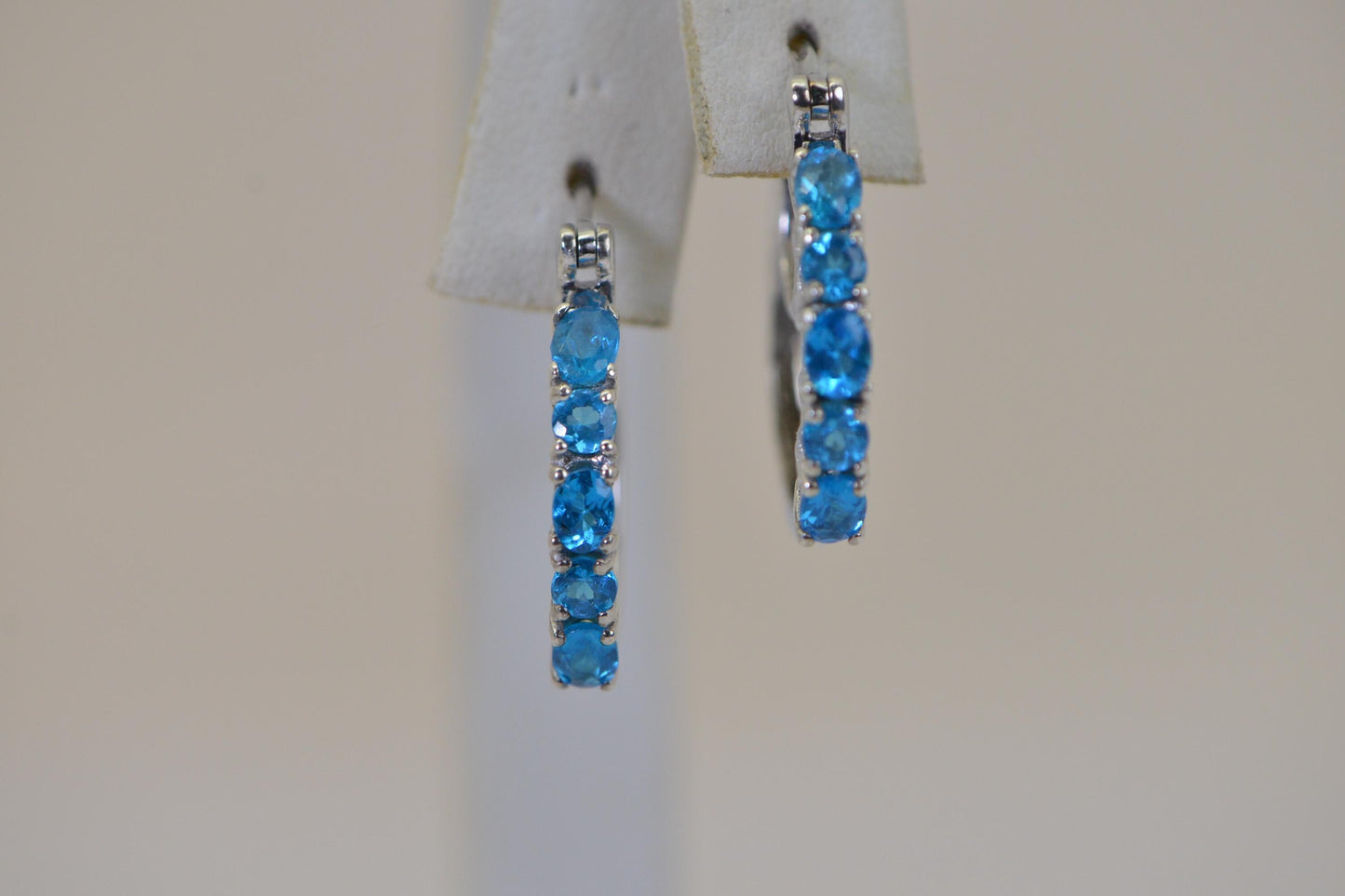 Natural Apatite Hoop Earrings Sterling Silver 925, Blue Gemstone Hoops, Hinged Hoop Earrings, Oval Round Apatite Jewelry Gift