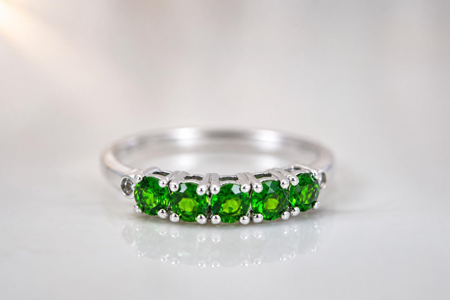 Diopside one row stone band  Ring: 14K White Gold over Sterling Silver