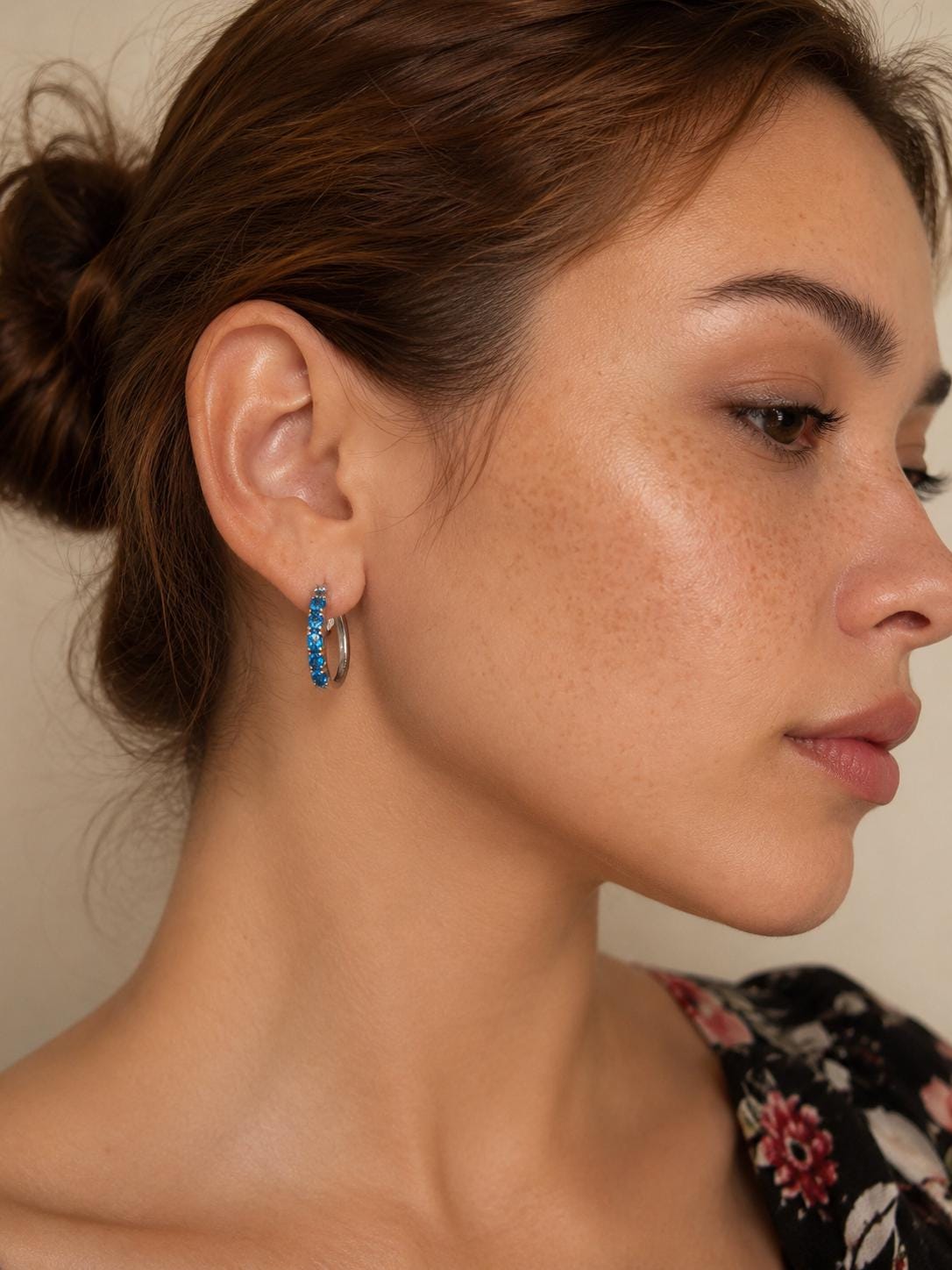 Natural Apatite Hoop Earrings Sterling Silver 925, Blue Gemstone Hoops, Hinged Hoop Earrings, Oval Round Apatite Jewelry Gift