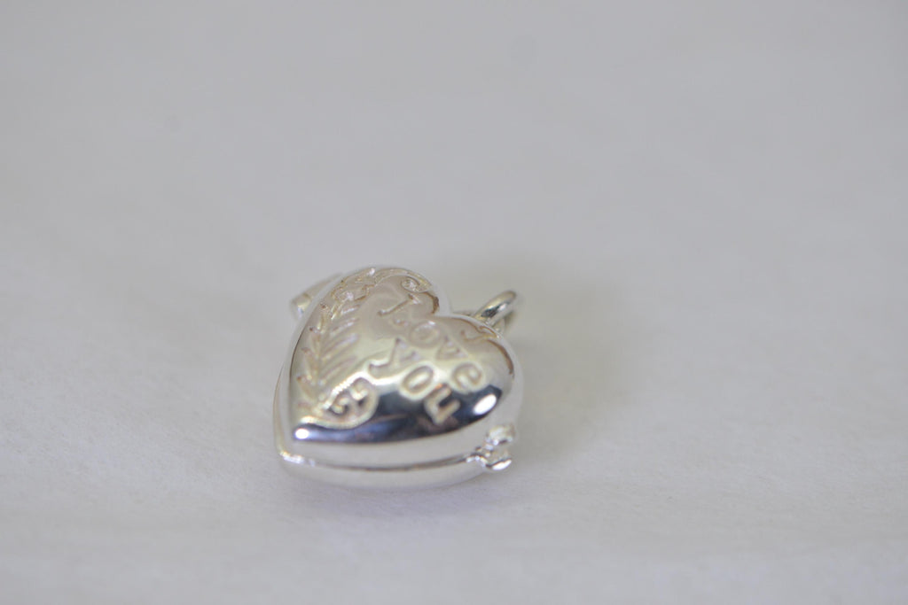 Sterling Silver Heart Locket Charm, Engraved I Love You, Romantic Gift for Her, Love Jewelry, Bracelet Charm