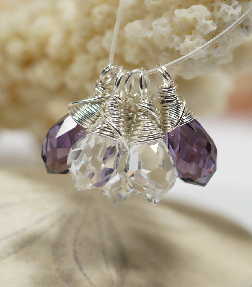 Clear Glass Crystal Teardrop Wire Wrapped Sterling Silver Birthstone April
