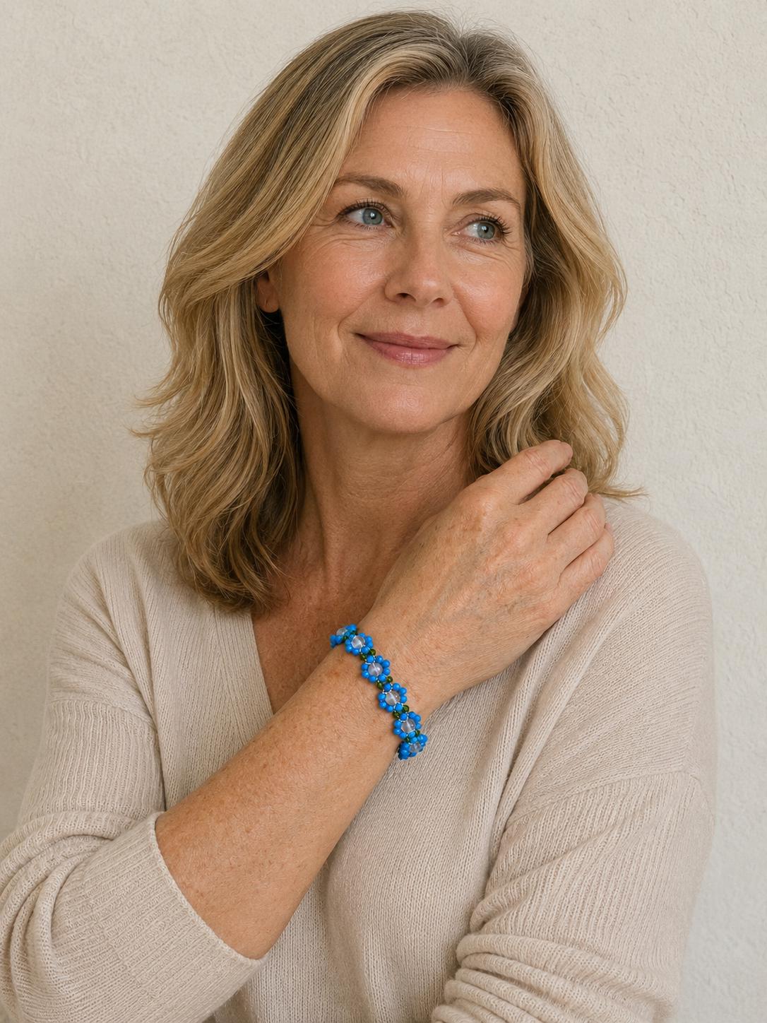 Elegant Moonstone, Turquoise and Jade  Floral Bracelet, Handwoven Gemstone Bracelet, Delicate Luxury Jewelry Gift for Her