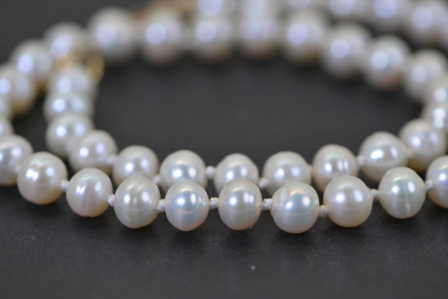 Freshwater Pearl Knotted Necklace: AAA Grade Silk Cord Choker