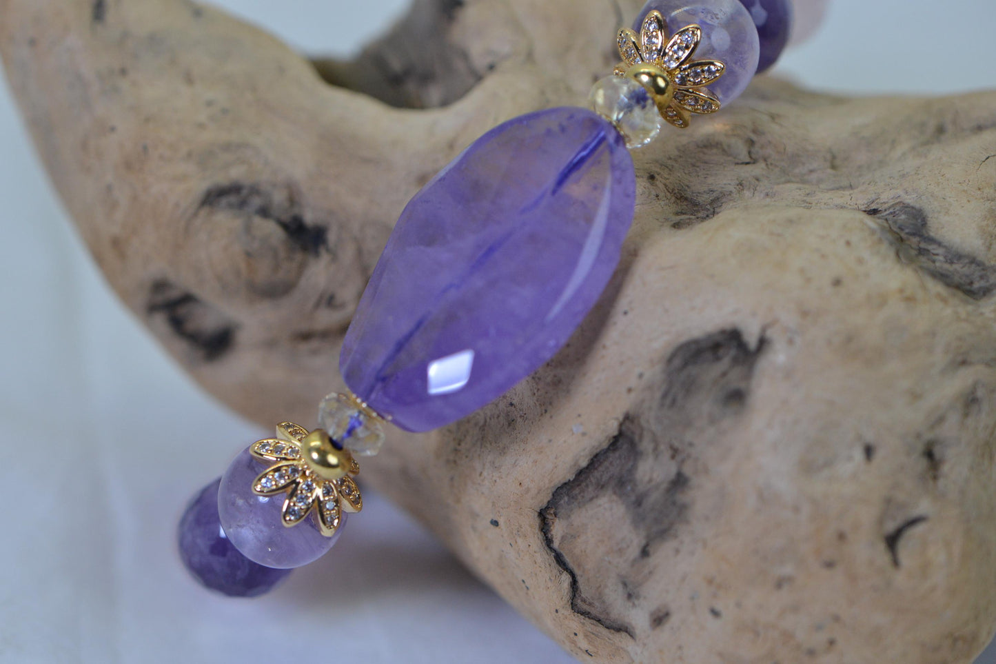 Amethyst, Ametrine, Citrine, Rose Quartz Multi Gemstone Bracelet, Purple Pink Crystal Stretch, Gift for Her