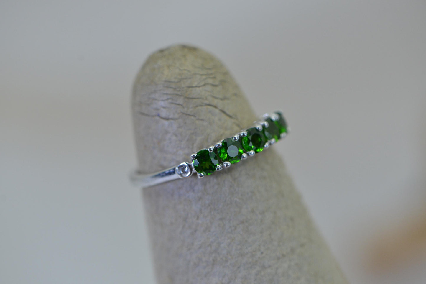 Diopside one row stone band  Ring: 14K White Gold over Sterling Silver