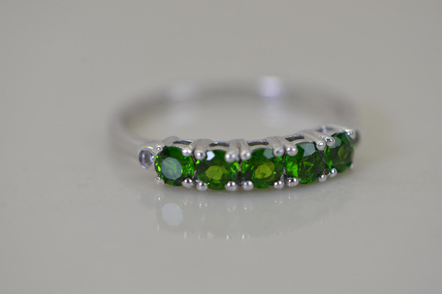 Diopside one row stone band  Ring: 14K White Gold over Sterling Silver