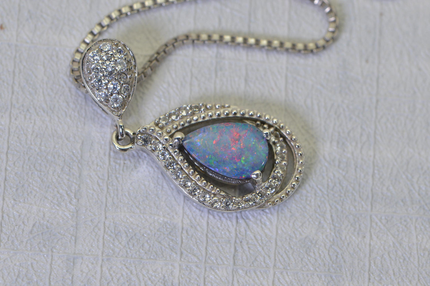 Australian Black Opal Pendant Necklace, Sterling Silver Halo Necklace AAA Black Opal Doublet