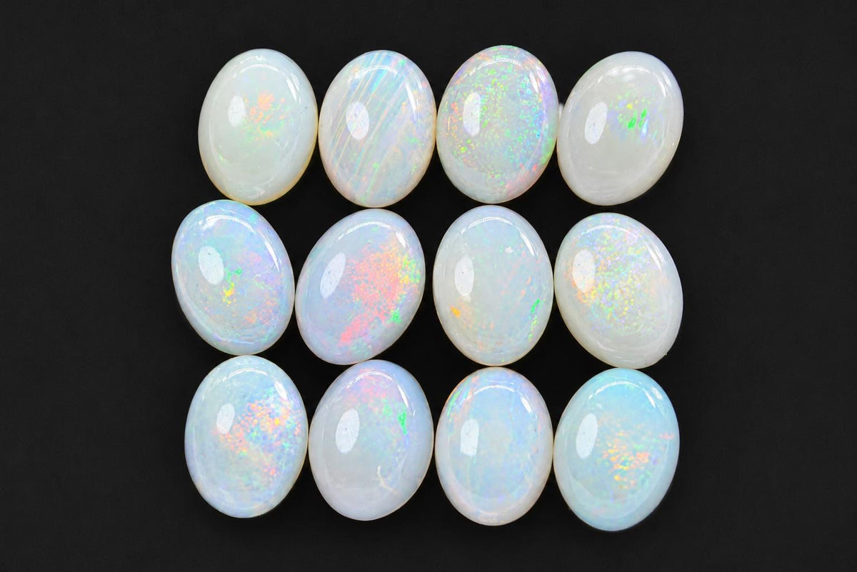 Australian White Opal Cabochon Pair: 7x5mm Oval Gemstones Two Stone