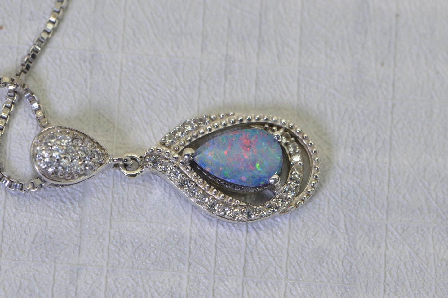 Australian Black Opal Pendant Necklace, Sterling Silver Halo Necklace AAA Black Opal Doublet