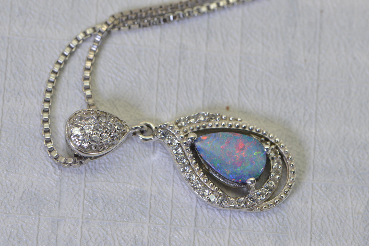 Australian Black Opal Pendant Necklace, Sterling Silver Halo Necklace AAA Black Opal Doublet