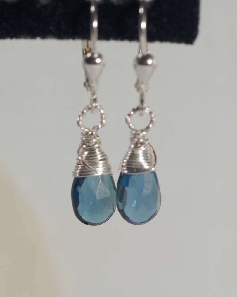 London Blue Topaz Drop Earrings: Sterling Silver Lever Backs