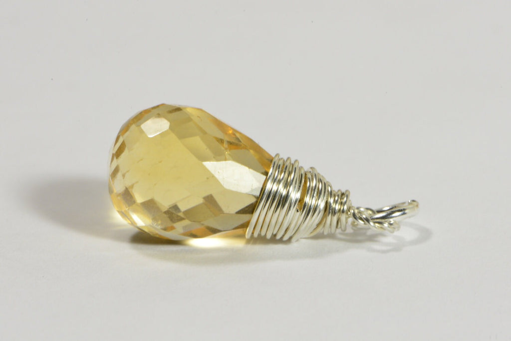 Sterling Silver Wire Wrapped Citrine Teardrop Pendant