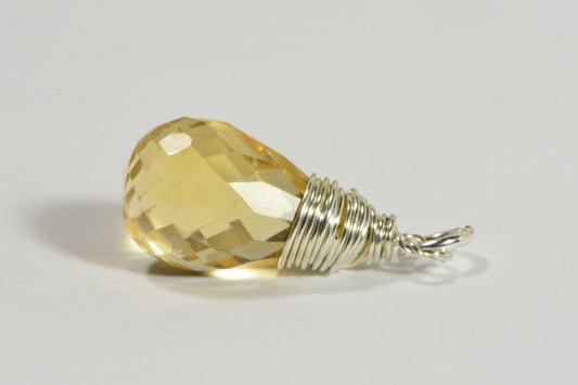 Sterling Silver Wire Wrapped Citrine Teardrop Pendant