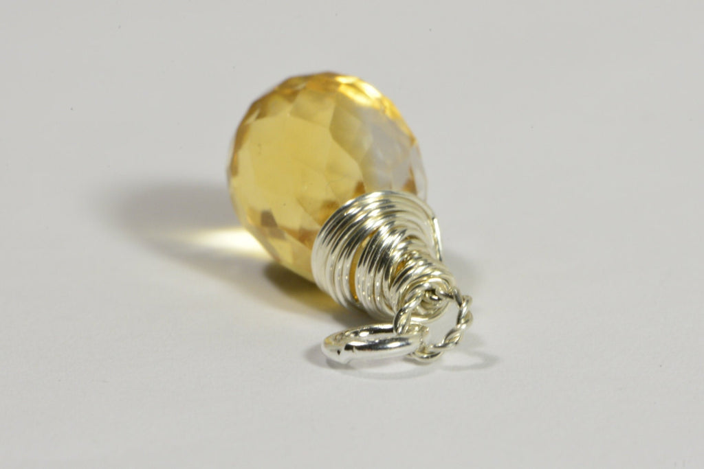 Sterling Silver Wire Wrapped Citrine Teardrop Pendant
