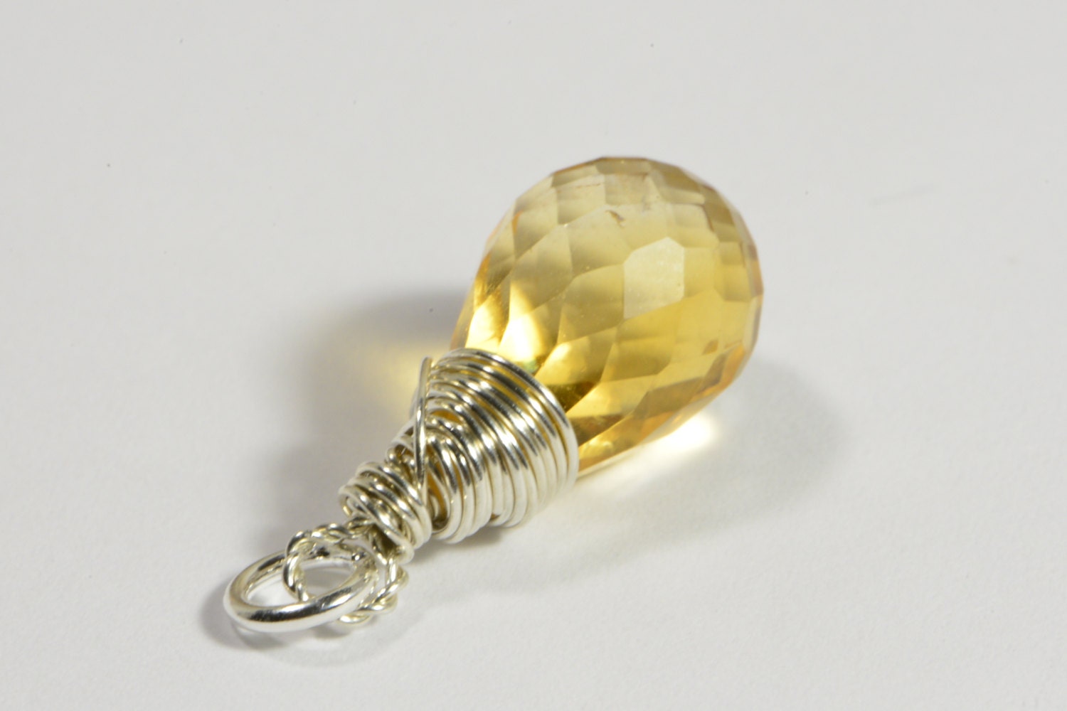 Sterling Silver Wire Wrapped Citrine Teardrop Pendant