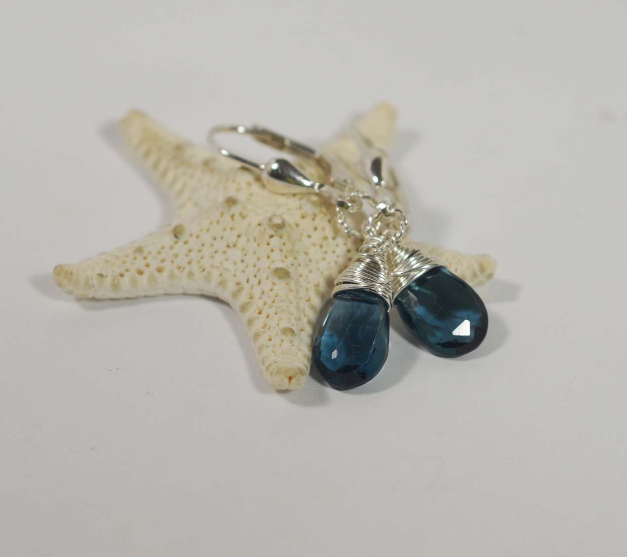 London Blue Topaz Drop Earrings: Sterling Silver Lever Backs