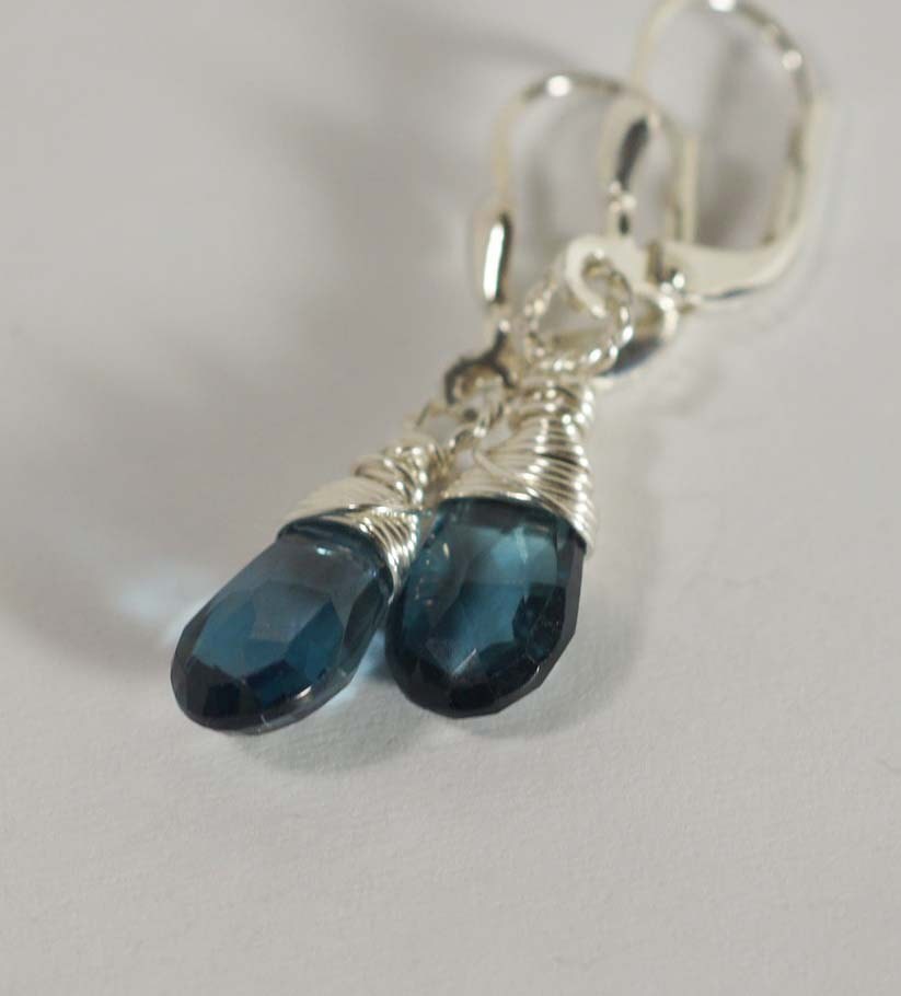 London Blue Topaz Drop Earrings: Sterling Silver Lever Backs