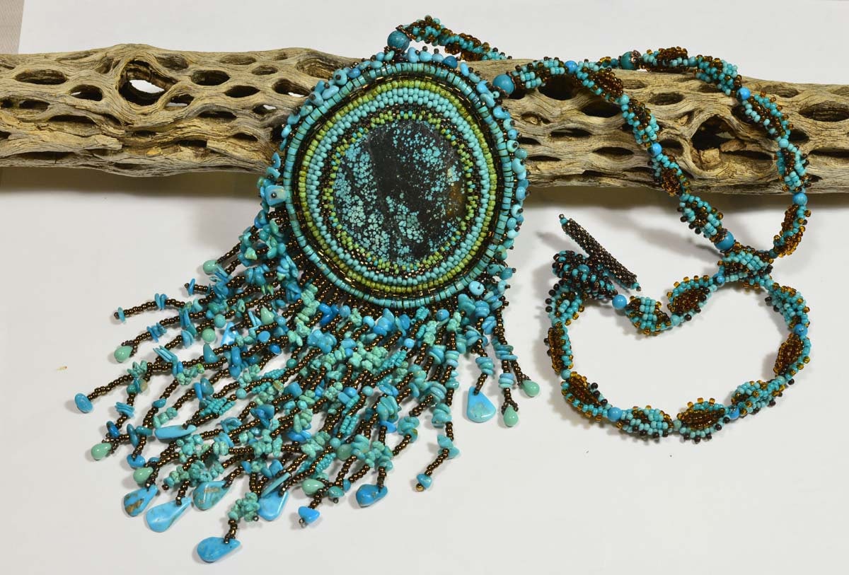 Turquoise Beaded Pendant Necklace, Native American Sleeping Beauty Style