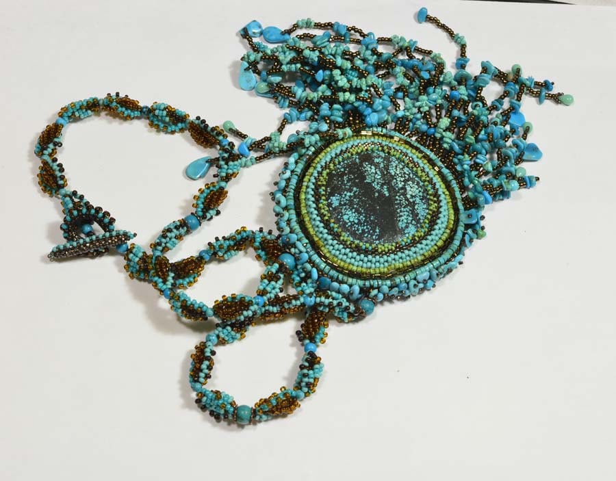Turquoise Beaded Pendant Necklace, Native American Sleeping Beauty Style