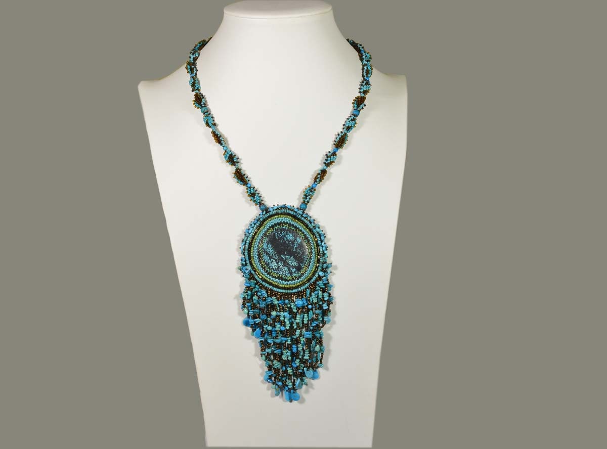 Turquoise Beaded Pendant Necklace, Native American Sleeping Beauty Style