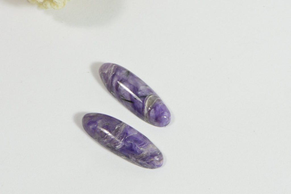 Charoite Cabochon mached pairs long oval cab Hand Cut Natural Gemstone Cabochon