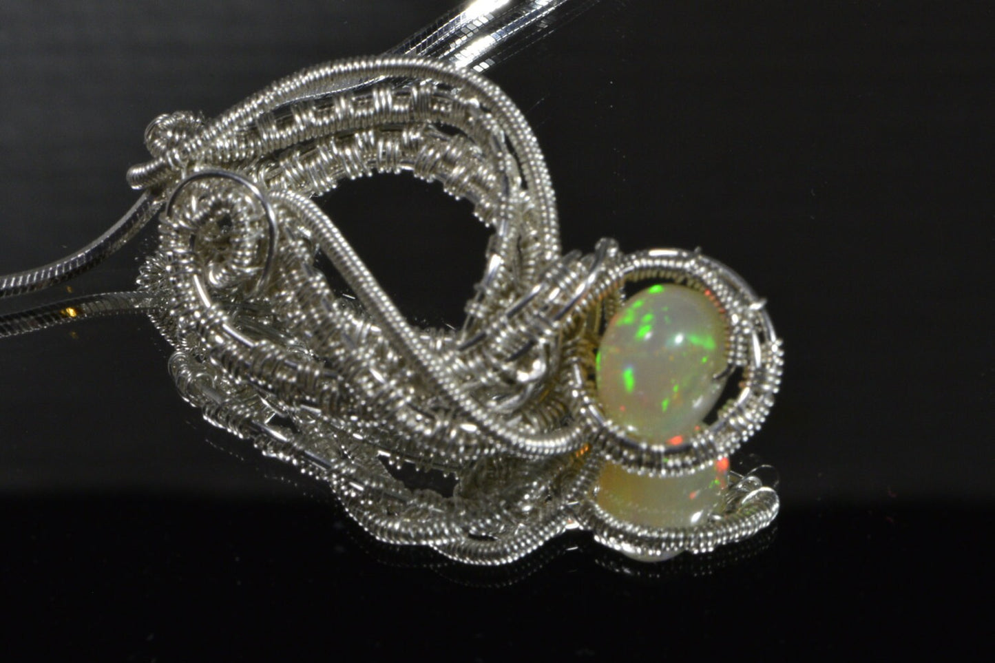 Ethiopian Welo Opal Pendant: Sterling Silver Wire Wrapped Necklace