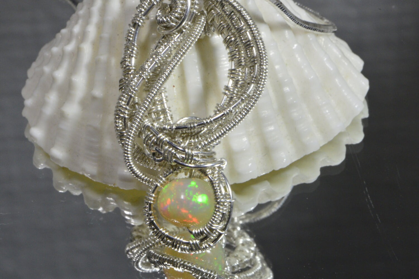 Ethiopian Welo Opal Pendant: Sterling Silver Wire Wrapped Necklace