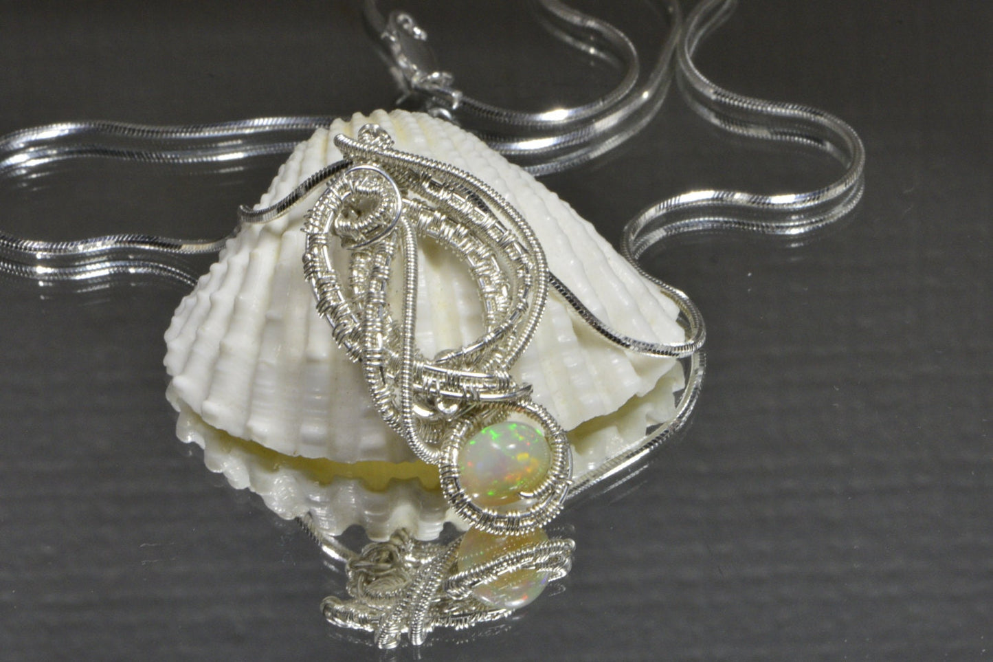 Ethiopian Welo Opal Pendant: Sterling Silver Wire Wrapped Necklace