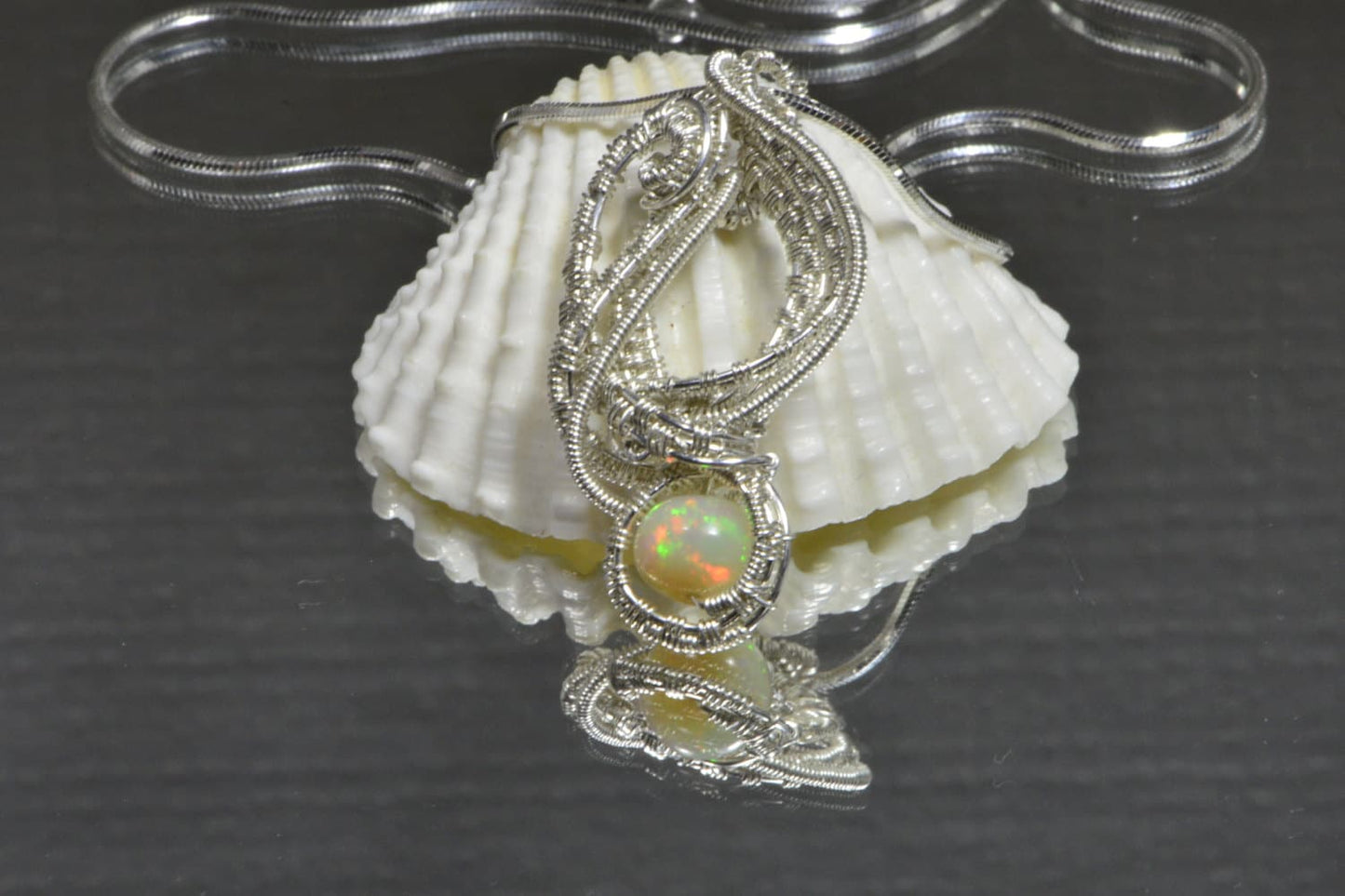 Ethiopian Welo Opal Pendant: Sterling Silver Wire Wrapped Necklace