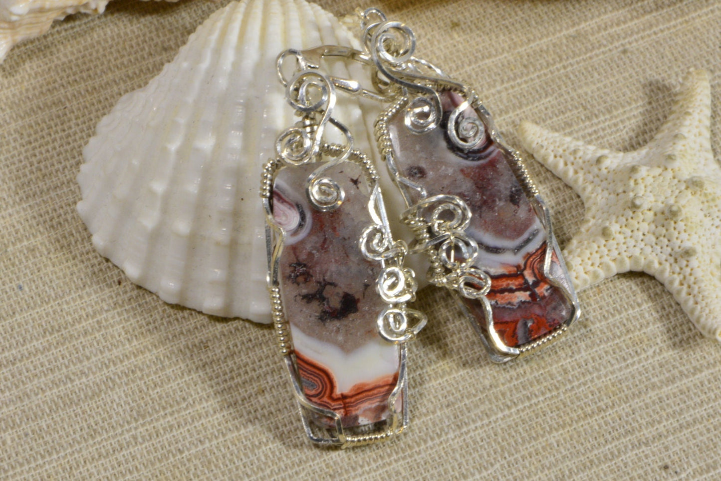 Sterling Silver Crazy Lace Agate Earrings, Wire Wrapped Gemstone Jewelry