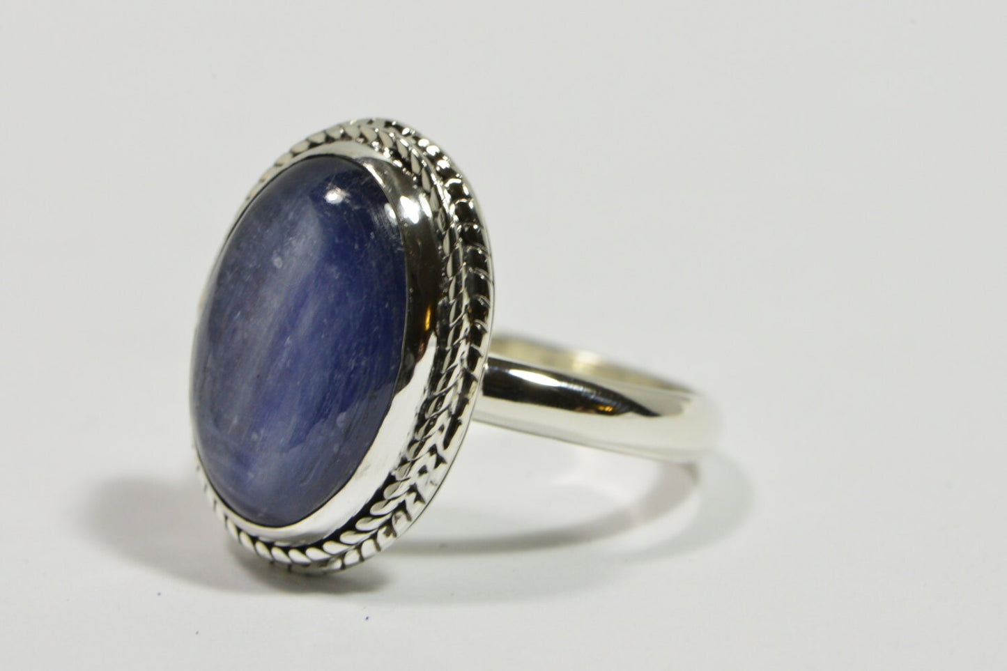 Oval Blue Kyanite Ring, Sterling Silver Handmade Jewelry, Size 8.25