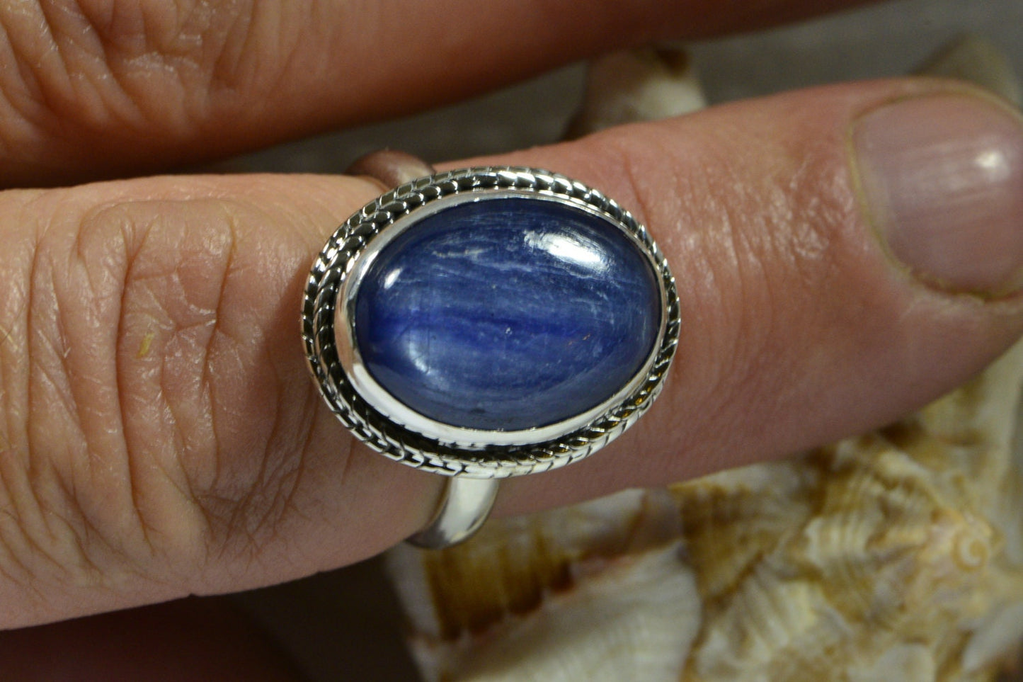 Oval Blue Kyanite Ring, Sterling Silver Handmade Jewelry, Size 8.25