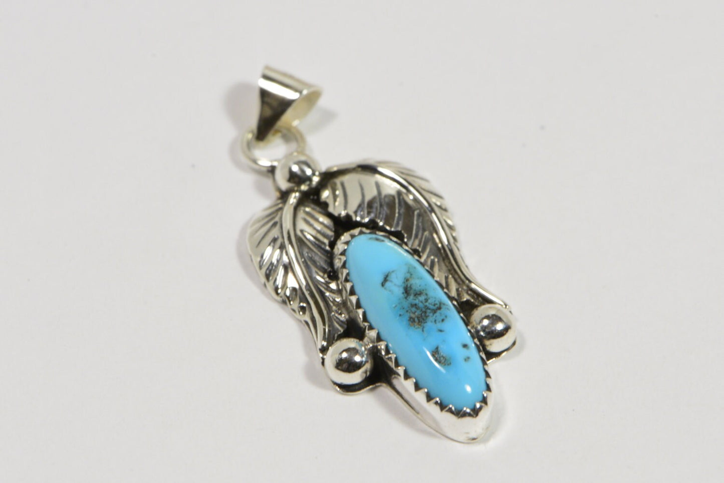 Vintage Navajo Turquoise Sleeping Beauty Pendant GS Glenn & Irene Sandaval Sterling Silver