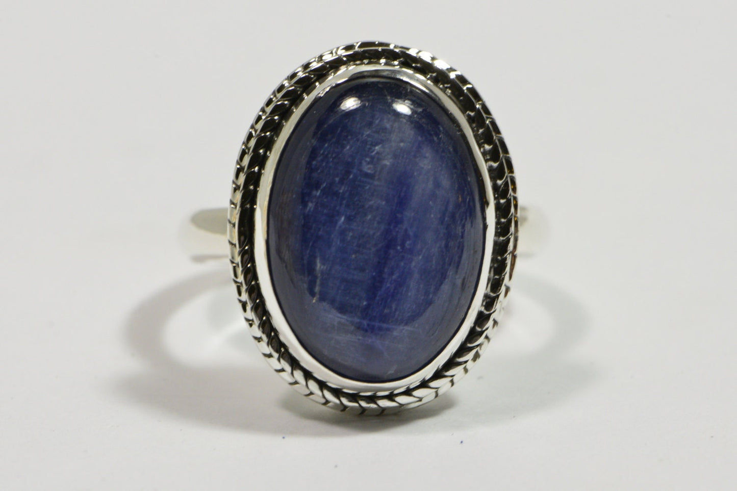 Oval Blue Kyanite Ring, Sterling Silver Handmade Jewelry, Size 8.25