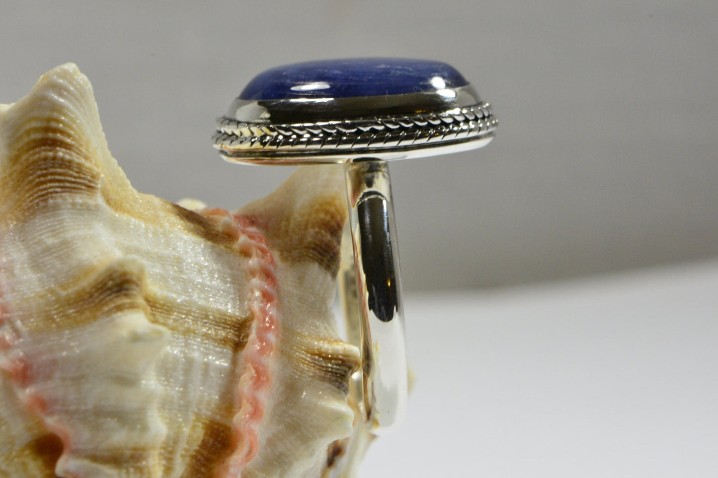 Oval Blue Kyanite Ring, Sterling Silver Handmade Jewelry, Size 8.25