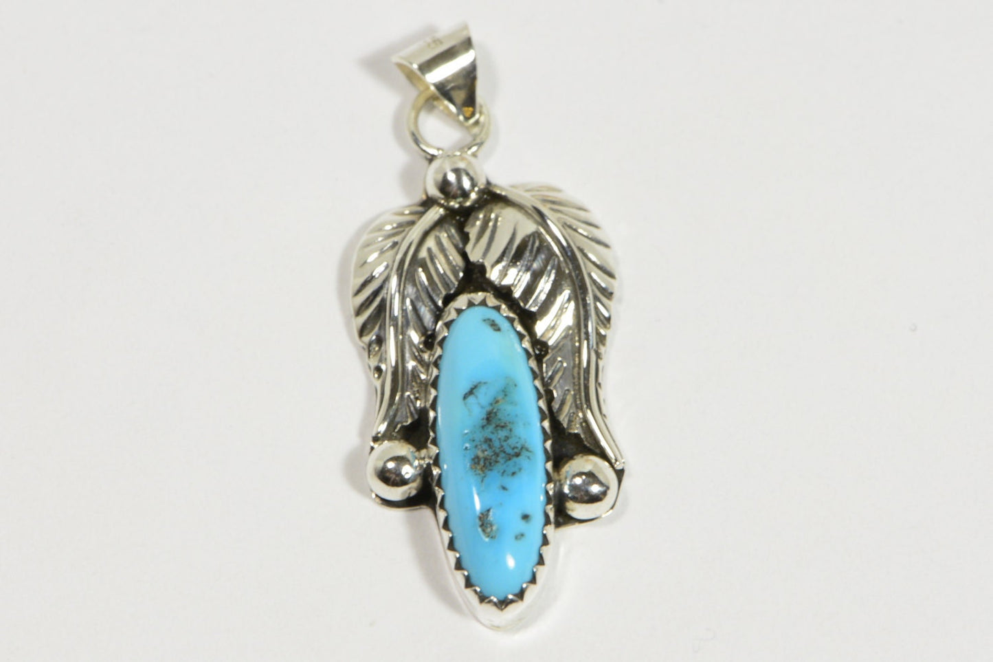 Vintage Navajo Turquoise Sleeping Beauty Pendant GS Glenn & Irene Sandaval Sterling Silver