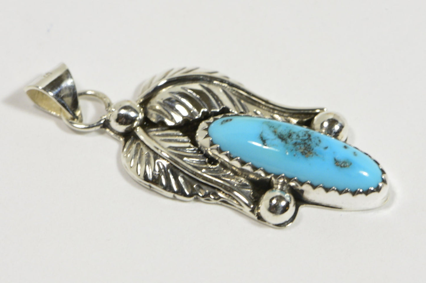 Vintage Navajo Turquoise Sleeping Beauty Pendant GS Glenn & Irene Sandaval Sterling Silver