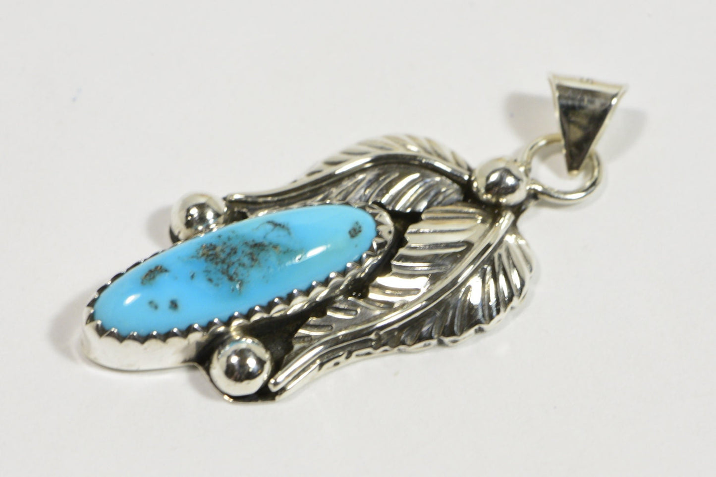 Vintage Navajo Turquoise Sleeping Beauty Pendant GS Glenn & Irene Sandaval Sterling Silver