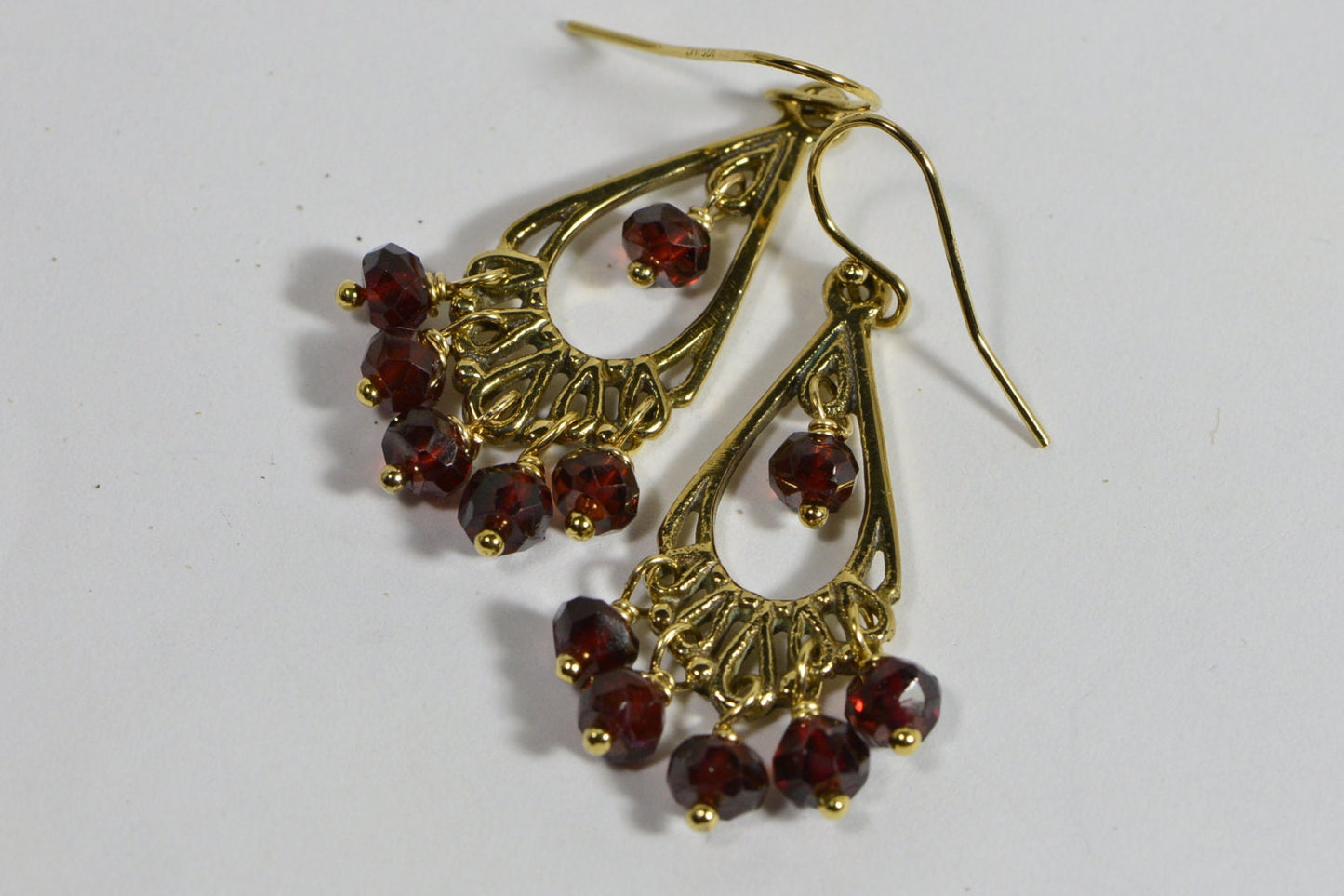 Handmade Gold Filled Garnet Dangle Earrings, Red Gemstone Jewelry
