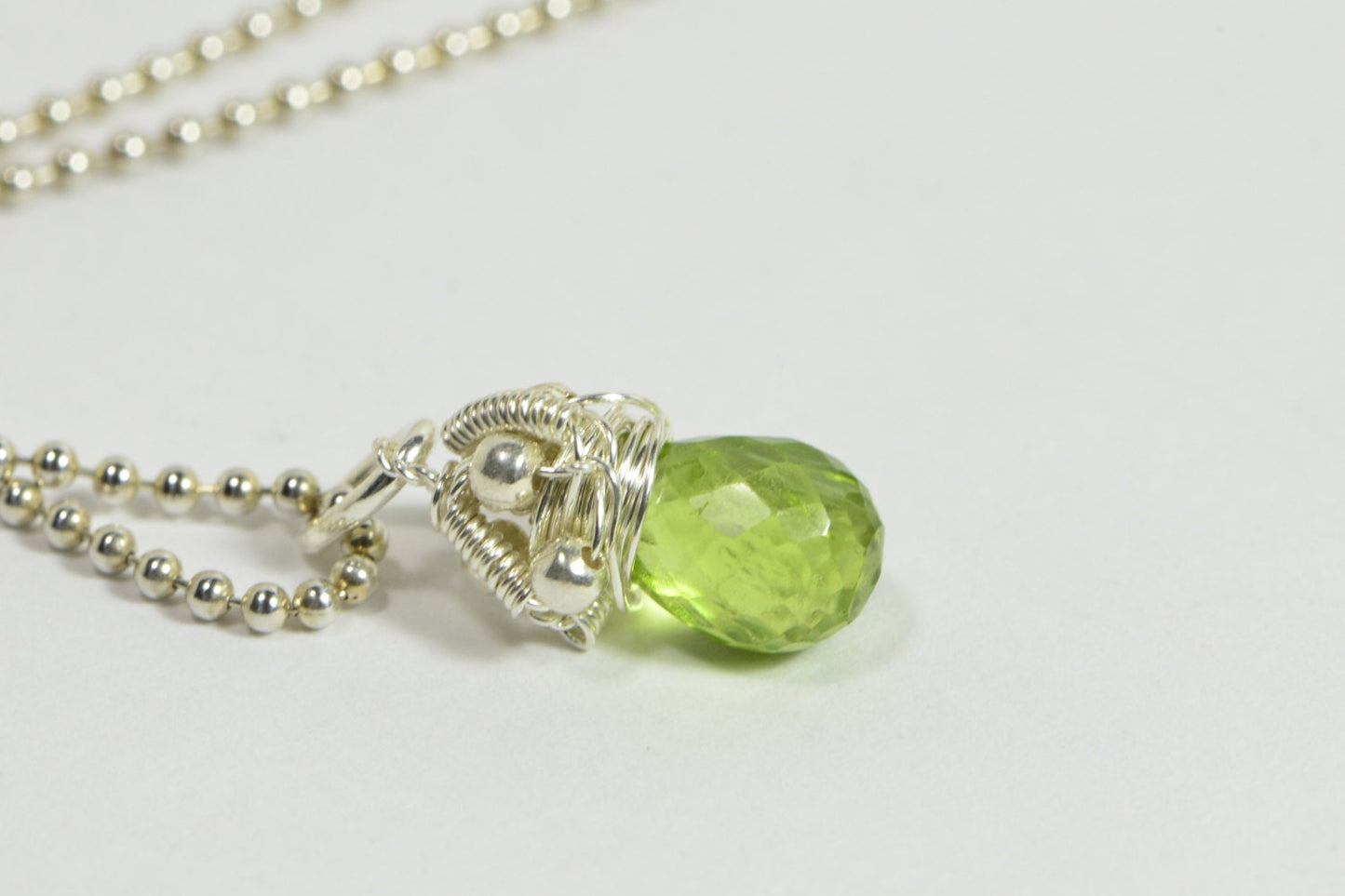 Wire Wrapped Peridot Pendant Tiny Birthstone Charm Birthday Gift Gemstone Drop Peridot teardrop