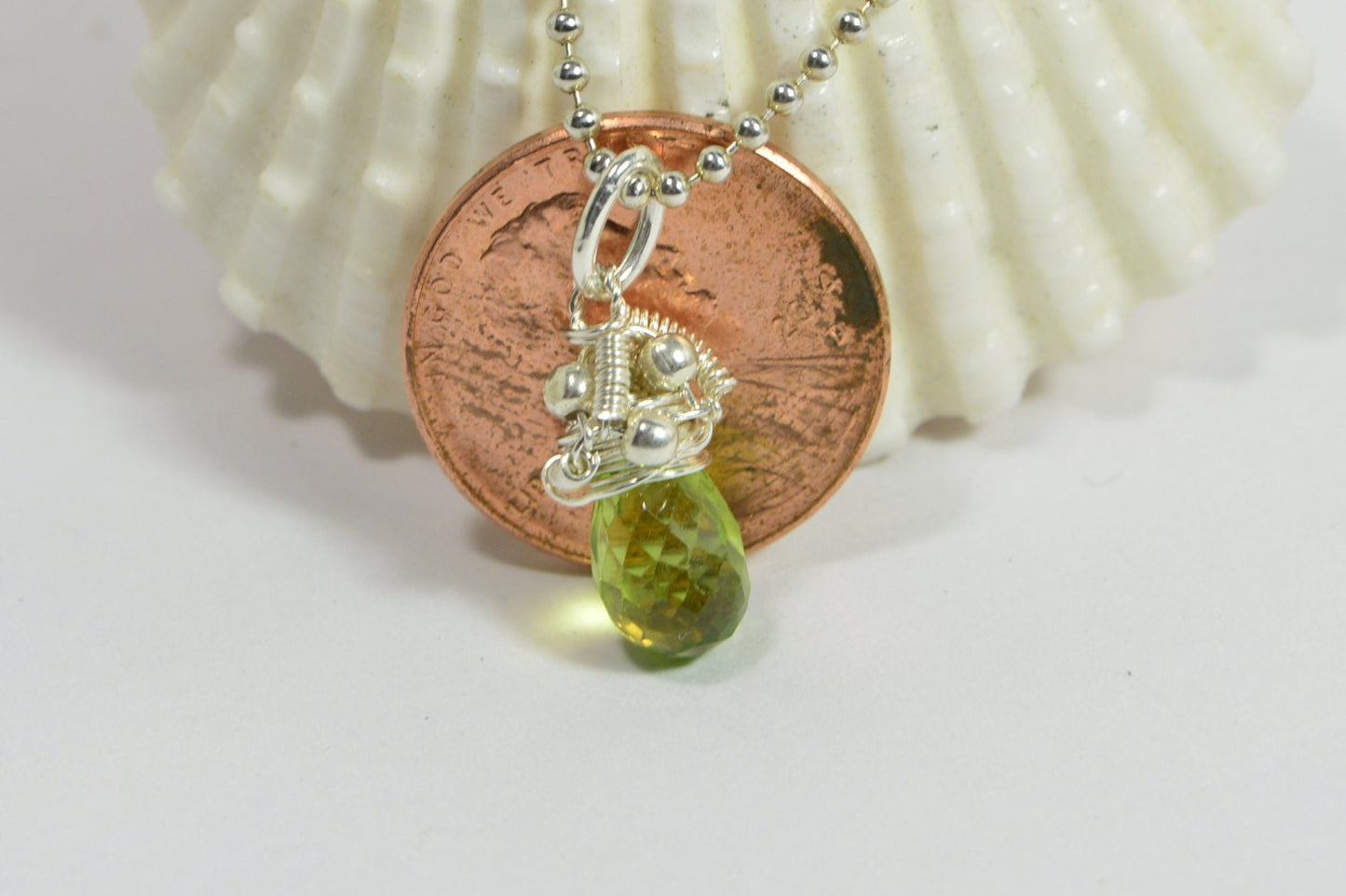 Wire Wrapped Peridot Pendant Tiny Birthstone Charm Birthday Gift Gemstone Drop Peridot teardrop