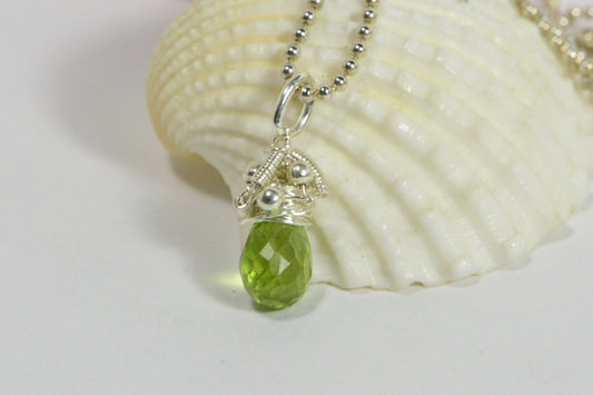 Wire Wrapped Peridot Pendant Tiny Birthstone Charm Birthday Gift Gemstone Drop Peridot teardrop