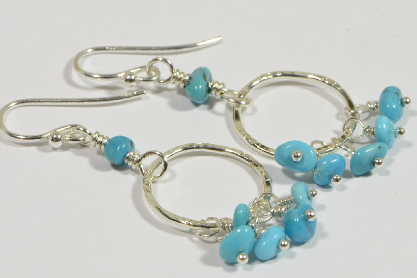 Sleeping Beauty Turquoise Sterling Silver Hoop Earrings, Handmade