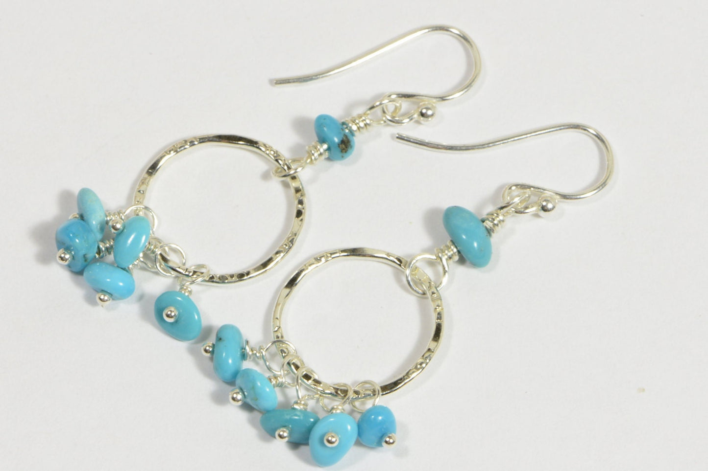 Sleeping Beauty Turquoise Sterling Silver Hoop Earrings, Handmade