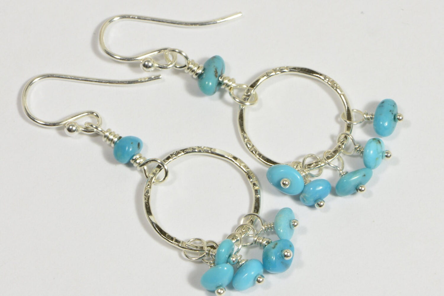 Sleeping Beauty Turquoise Sterling Silver Hoop Earrings, Handmade