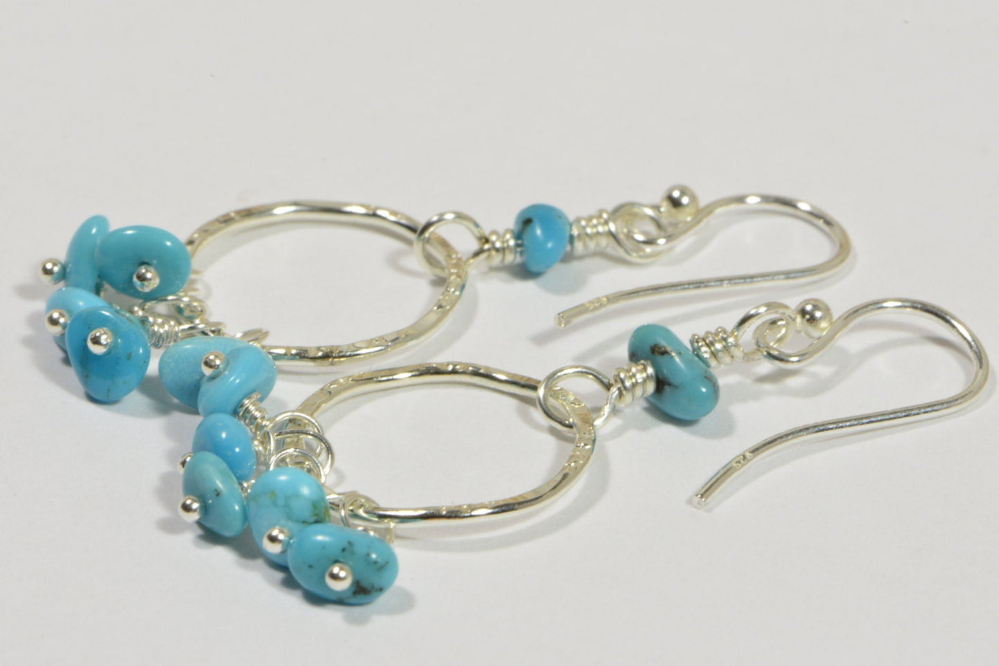 Sleeping Beauty Turquoise Sterling Silver Hoop Earrings, Handmade